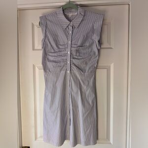 Veronica Beard Gray and White Ruched knee length Dress